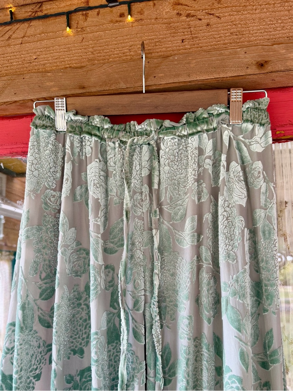 Dusty Aqua Velvet Burnout Lacy Pantaloons - Picture 5 of 9